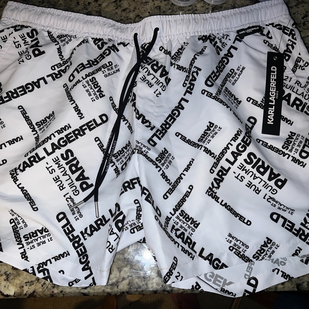 Karl Lagerfeld White and Black Logo Swimwear NWT